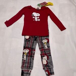 munki munki Red and Gray Snoopy Kids Pajama Set